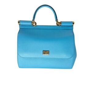 Dolce & Gabbana Miss Sicily Light Blue Leather Top Handle Satchel Bag Women's